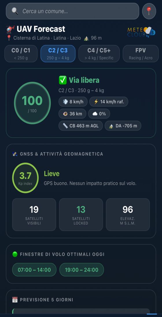 Droni nell'app Meteo Cloud