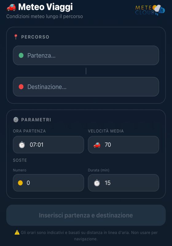 Viaggi nell'app Meteo Cloud