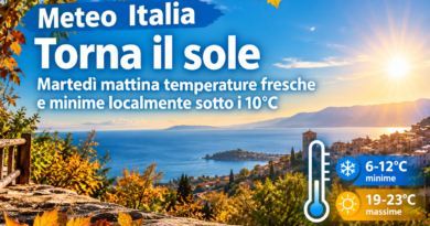 Meteo Italia, torna il sole: martedì mattina temperature fresche e minime localmente sotto i 10°C
