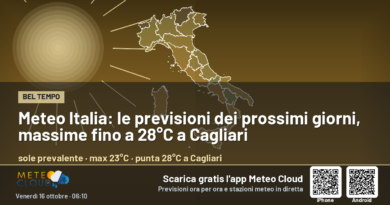 Meteo Italia: le previsioni dei prossimi giorni, massime fino a 28°C a Cagliari