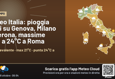 Meteo Italia: pioggia oggi su Genova, Milano e Verona, massime fino a 24°C a Roma