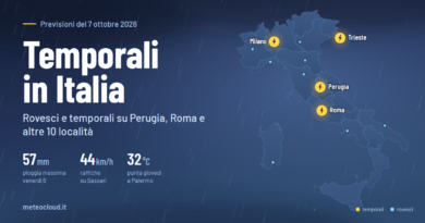 Temporali in Italia: rovesci e temporali su Perugia, Roma e altre 10 località, ecco quando